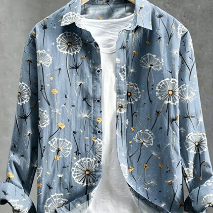 Men's Dandelion Printed Linen Long Sleeved Shirt