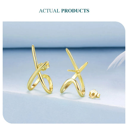 BAMOER 925 Sterling Silver X Stud Earrings for Women, 18K Gold Plated Hypoallergenic Earrings Chic Jewelry Gift for Daily Wear