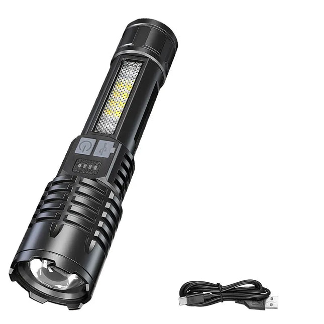 Heinast High Power LED Flashlight Powerful TYPE-C Rechargeable COB Flashlight With Side Light Torch For Outdoor Camping Hiking