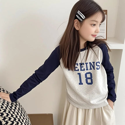Spring Autumn Boys' Girls' Cotton T-shirts Color-blocking Long-sleeved T-shirts Casual Fashion Children's Clothing Base Shirts