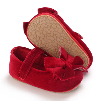 Spring and Autumn Red Fluffy Children's Shoes 0-1 Year Old Women's Treasure Bow Solid Color Princess Soft soled Shoes Baby Shoes