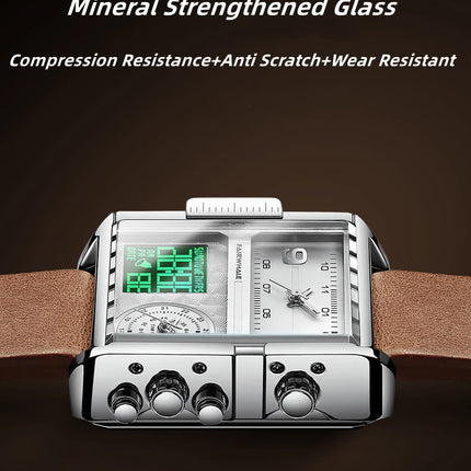 Mark Fairwhale Luxury Quartz Watches Men Fashion Brown Leather Strap Clock Military Waterproof Square Electronic WristWatch 2023