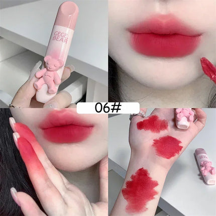 Cute Bear Lip Gloss Waterproof Long Lasting Non Fading Matte Lip Glaze Moisturing Non-marking Red Brown Velvet Liquid Lipsticks