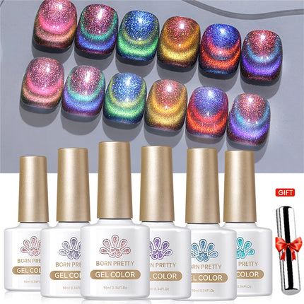 BORN PRETTY Cat Magnetic Moonlight Gel Nail Polish Set 10ml Sparking White Silver Water-light Soak Off UV Gel Nail Art Manicure