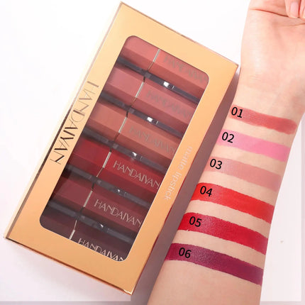 6 Pcs Matte Velvet Nude Lipstick Set Waterproof Long Lasting Red Brown Pigments Makeup For Sexy Lips Professional