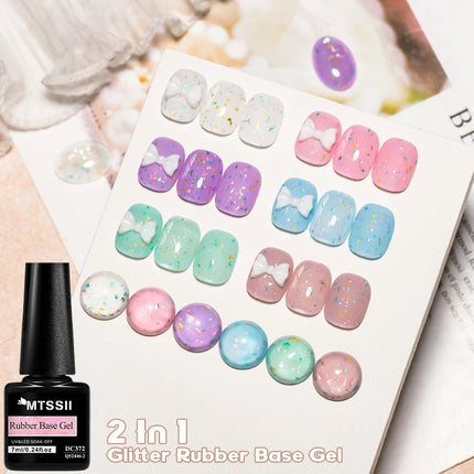 2 In 1 Macaron Color Glitter Rubber Base Gel Nail Polish Semi Permanent Soak off Self Leveling UV LED Gel Varnish Nail Supplies