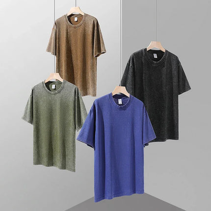250gsm Men's Washed Vintage T-Shirts Street Hip Hop Retro Punk T Shirt Women Harajuku Casual Cotton Short Sleeve Acid Wash Tops