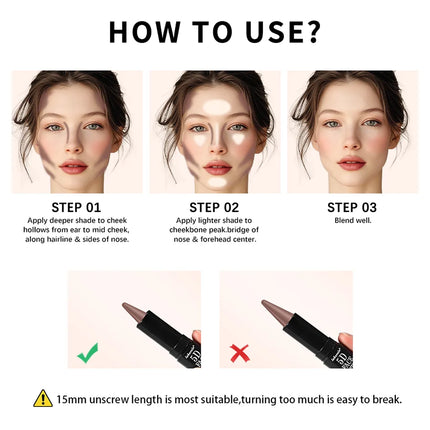 Dual-Ended Sharp Tip Contour Highlighter Waterproof And Sweatproof Long Lasting-Up To 12 Hours Multi-Use Contour Stick Makup