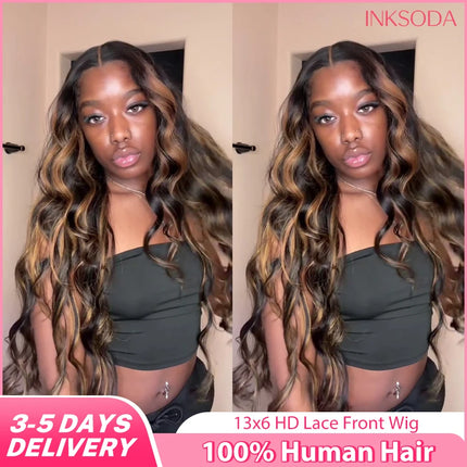13x6 Lace Frontal Human Hair Wigs 1B/30 Highlight Ombre Black Brown Colored Preplucked 30Inch Body Wave Lace Front Wig For Women