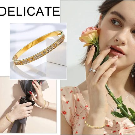 2023 New Design Gold Color Zircon And Cross Nut Nail Bracelet Gold & Bangle For Woman Stainless Steel Screw Brand Jewelry