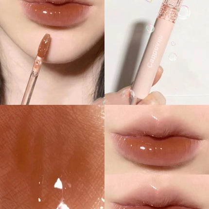 Cherry Pink Waterproof Mirror Finish Water Lip Gloss Nude Brown Clear Tint Glass Lip Oil Liquid Makeup for Luminous Look