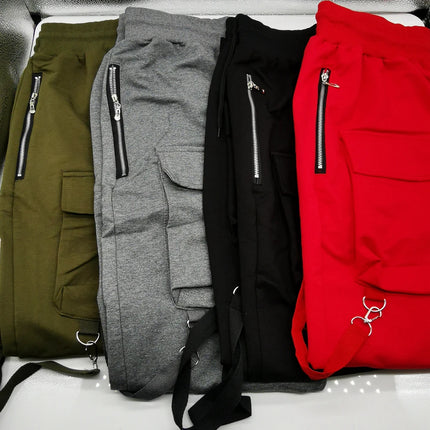 Mens Cotton Sweatpants Hip Hop Joggers Streetwear Casual Slim Sport Trousers Training Workout Fitness Big Pockets Cargo Pants
