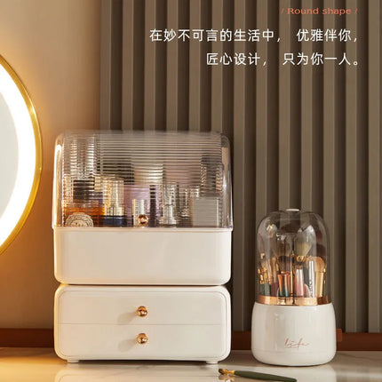Luxury Light Makeup Brush Holder Dustproof Rotating Cup Organizer for Lipstick Eyebrow Pencil - Elegant Storage Solution