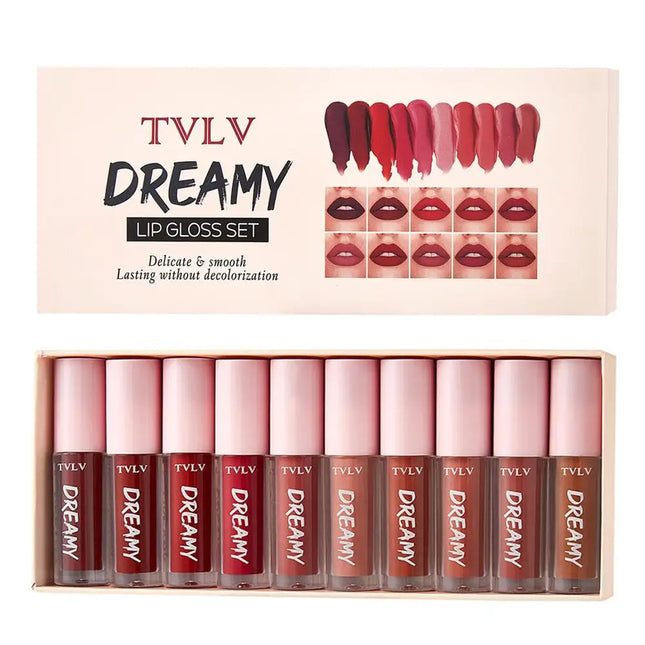 10pcs Dream Lip Gloss Set Matte Velvet Waterproof Lip Glaze Lightweight Delicate Smooth Lasting Without Decolorization Lipstick