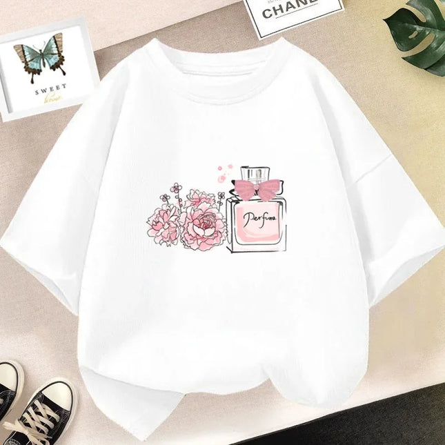 Smile Print Cotton T-Shirt for Girls Casual O Neck Short-Sleeve Kids Fashion Summer T-Shirts Tops Baby Tees Child Clothes