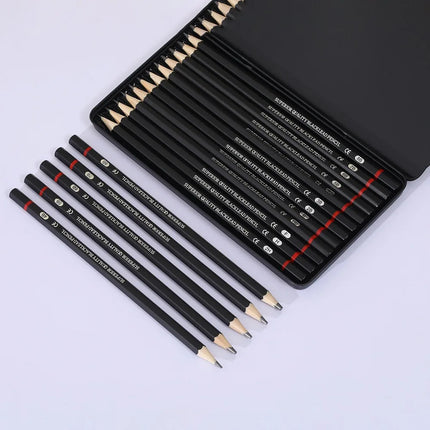 12pcs/set Drawing Pencil Pre-sharped Metal Box Packed 2H-8B Graphite Pencil Set for School Office Stationery Art Sketch Supplies