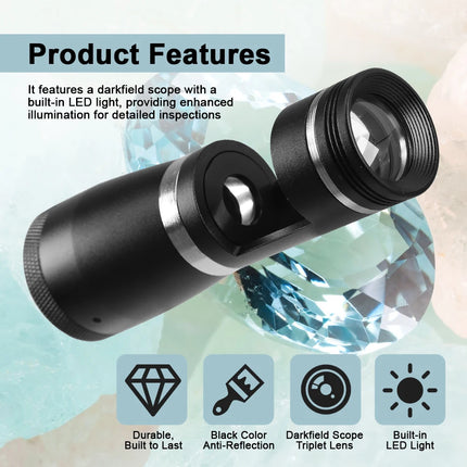 10X Darkfield Loupe Jewelers Magnifier Tool Gemstone Gemology Tester with 20.5mm Triplet Lens Compact Lightweight