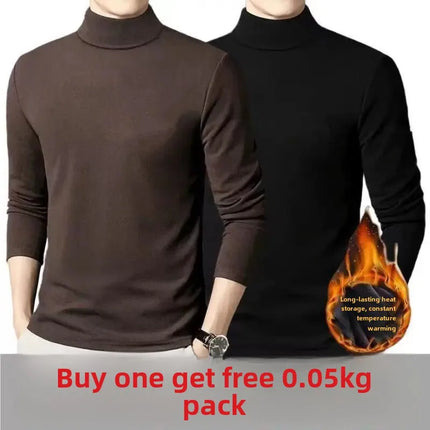 Thickened Inner Fleece-Lined Men's Polo/Turtle Neck Warm Long Sleeve Base Layer Top Autumn Winter Fashion Outwear T-Shirts