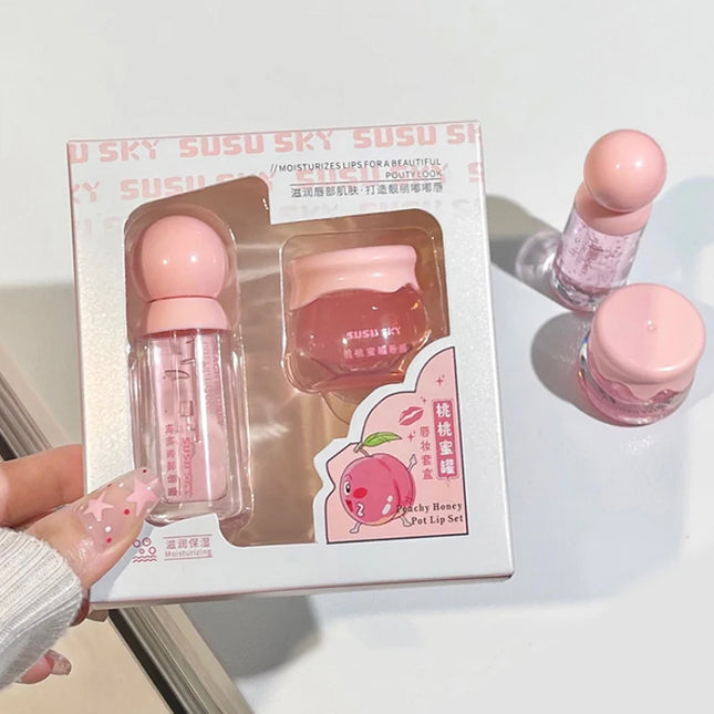 SUSU SKY peach honey jar lip makeup kit moisturizing and nourishing