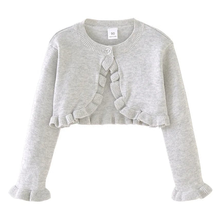 Girls Cardigan Sweater Spring And Autumn White Ruffles Fashion Sunscreen Clothing Cotton Sweater Girls Air Conditioning Shirts