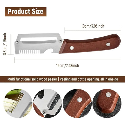 2 Packs Premium Vegetable Peeler with Wooden Handle, Multi-Functional Bottle Opener Kitchen Gadgets Tool for Fruit Pumpkin Potato Carrot Veggie