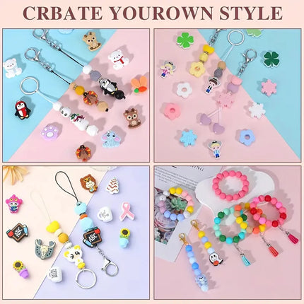 40/80PCS 15mm silicone bead combination set, perfect for DIY handmade crafts such as keychains, necklaces, bracelets, etc.