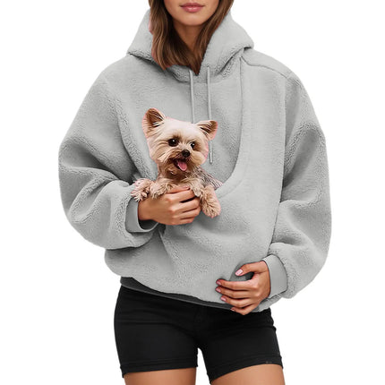 Solid color Women's Kangaroo Hoodie Blackley Sweatshirt with Pet Pocket Cat Carrier Comfortable Unisex Hooded Sweatshirt