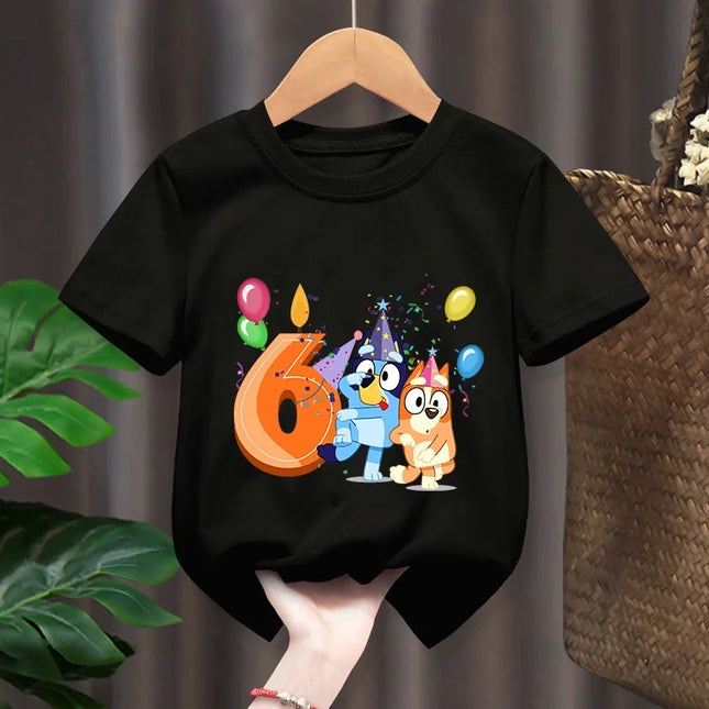 Blueys Bingo Birthday Number T-shirt Party Supplies Gift Cartoon Children Clothes Boys Tops Tshirt Summer Short Sleeve T-shirts