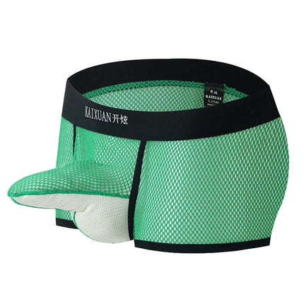 Men's Hollow Mesh Boxer Briefs Elastic Waist Breathable Separate Pouch Underwear