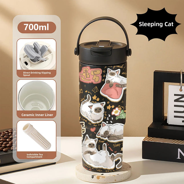 Large Capaci Cerc Inner Lid Insulated Mug Portable Car Coffee Cup Sports Water Bottle Fem High Aesthetic Value