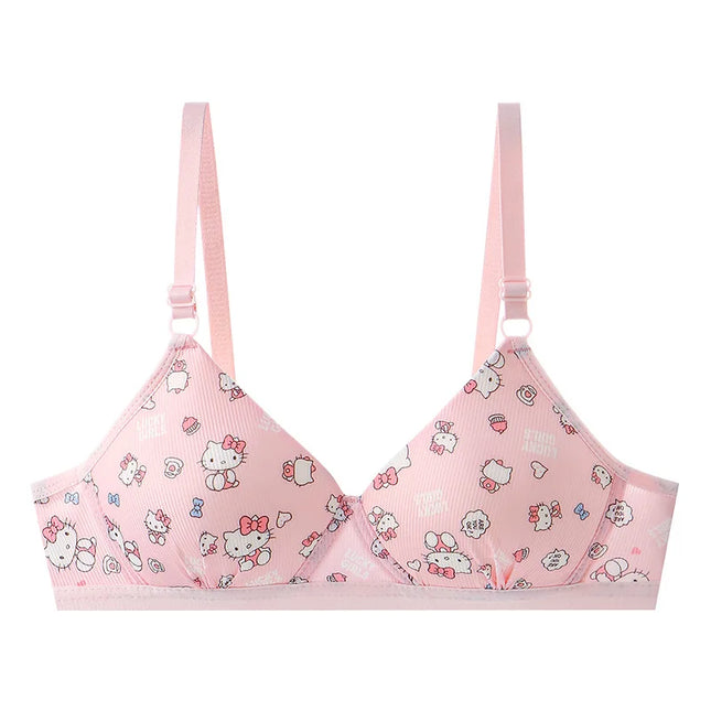 Sanrio Hello Kitty Underwear Kawaii Cartoon Girls Sexy Bra No Wire Push Up Underwear Woman Sports Shockproof Bra Pants