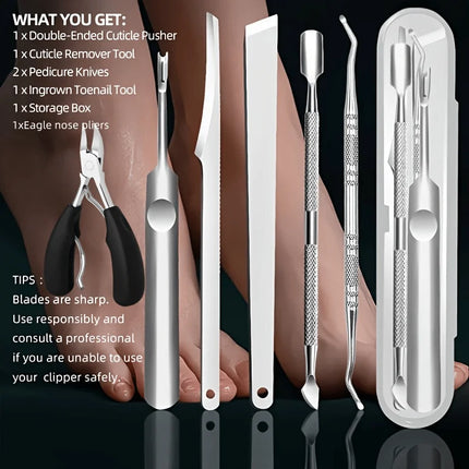 6pcs Stainless Steel Grooming Set - a Professional Kit for Foot Care And Trimming, Suitable for Feet, Hands, And Nails