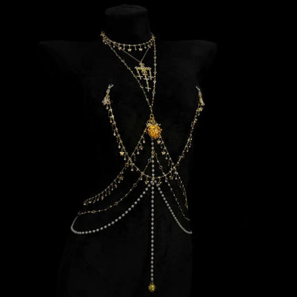 Diamond-Studded Nipple Clips SM Body Chain Glowing Heart Breast Restraint Anal Stimulator with Vaginal Clamps  Training Sex Toys