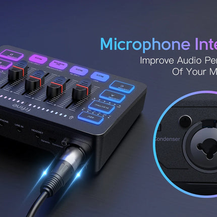 FIFINE Gaming Audio Mixer,Streaming 4-Channel RGB Mixer with XLR Microphone Interface,for Game Voice,Podcast,AmpliGame SC3