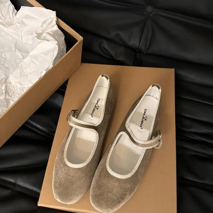 Vintage Flat Velvet Korean Style Mary's Single Shoes Women's 2024 New Spring Autumn Winter Red Warm Evening Shoes