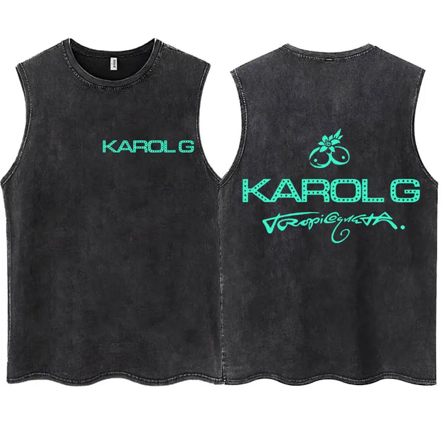 Wash KAROL G 2025 New Album Tropicoqueta Tank Tops Men Women Aesthetic T Shirt Casual Oversized 100% Cotton Sleeveless T Shirts
