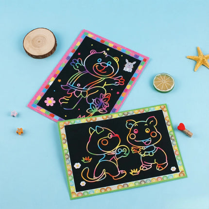 1-20pcsKids Cartoon Scratch Art Paper Set Magic Rainbow Scratch Painting Educational DIY Art Craft Toy for Toddlers & Boys Girls