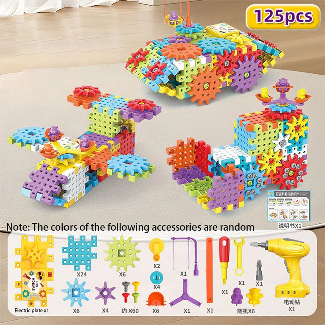 Hot 125-275 PCS Electric Screw Gear Building Blocks Electric Gears 3D Puzzle Model Building Kits Plastic Brick Blocks Edu