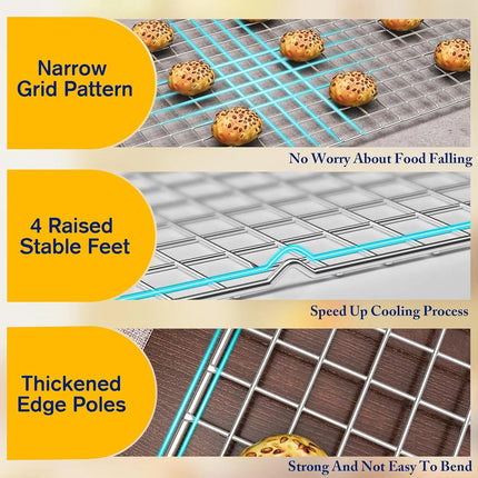 1/2PCS Cooling Racks for Cooking and Baking Heavy Duty 304Stainless Steel Wire Rack Baking Grilling Roasting OvenDishwasher Safe