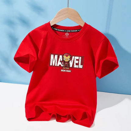 2026 Iron Man Pure Cotton Short Sleeved T-shirt Round Neck Marvel Pure Cotton Children's Clothing Handsome Parent-child Outfit