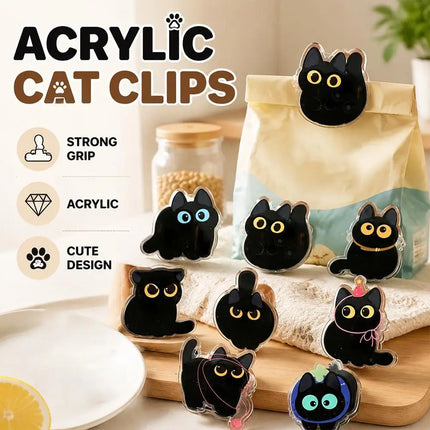 8pcs Black Cat Bag Clips Food Storage Creative Snack Clip Seasoning Bag Fresh-keeping Moisture-proof Cute Seal Clip Kitchen Tool