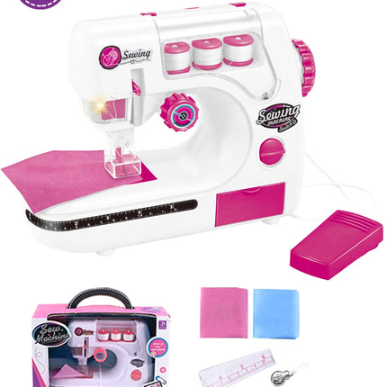 Sewing Machine Toys, Portable Battery Powered Sewing Machine with Measuring Tape and Fabric, Gifts for Kids not Include Battery