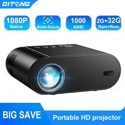 DITONG Projector 4K Android with Dual WiFi 6 and Bluetooth Auto Keystone Auto Focus Home Theatre HD Native 1080P Outdoor Movie