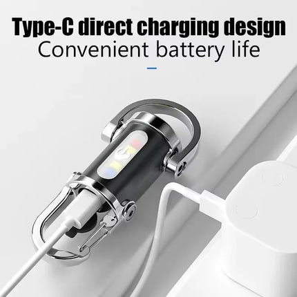 Mini Keychain Flashlight Rechargeable COB Pocket Work Light with Hook Emergency Warning Lamp for Camping Hiking Walking Outdoor