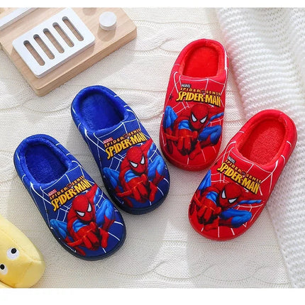 Children Cartoon Spider Print Cotton Slipper Soft Autumn Winter Warm Baby Boys Girl Indoor Home Bedroom Cotton Shoes Size 24-31