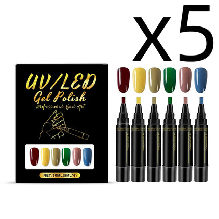 6 Color Nail Polish Pen Bright Color Smooth Drawing Quick Dry Long Wear Easy Grip Portable DIY Nail Creation Nail Art Pens Set