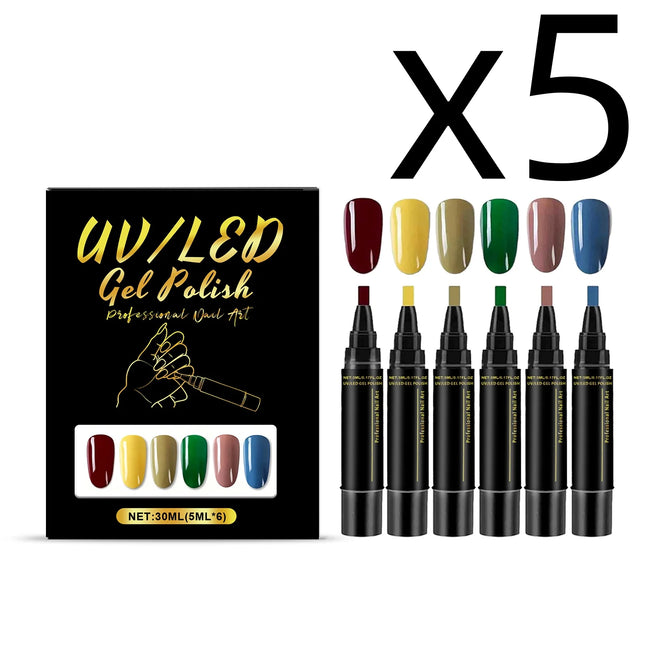 6 Color Nail Polish Pen Bright Color Smooth Drawing Quick Dry Long Wear Easy Grip Portable DIY Nail Creation Nail Art Pens Set