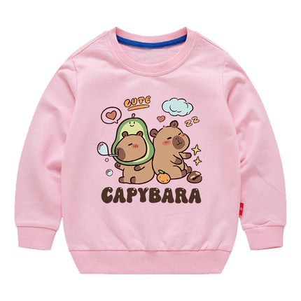 Cute Capybara Printed Kids Cotton Sweatshirts Boys Girls Spring Pullover Children's Japan Style Sportswear Long Sleeve T-shirt