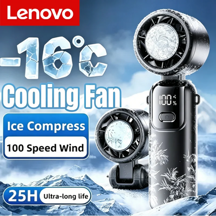 Lenovo Ice Cooling Handheld Fan 100 Speeds Turbo Portable USB Desk Fan Foldable/Hangable For Outdoor Fast Chill Ice Compress