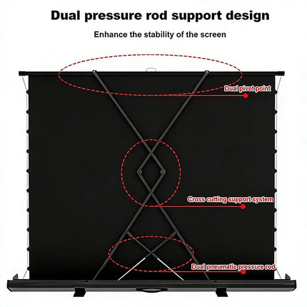 Portable Floor Pull-Up Tab Tension Screen Metal Silver ALR Material 3D Ready Projector Screen for Home Theater & Outdoor Use
